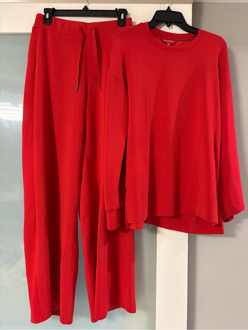 SPANX Air Essentials Red Sweatpants & Sweatshirt Set